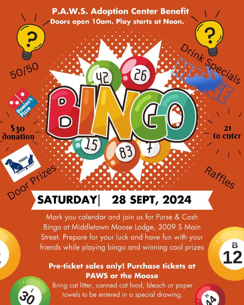 Flyer for Purse Bingo with information about location, raffles, and cost.