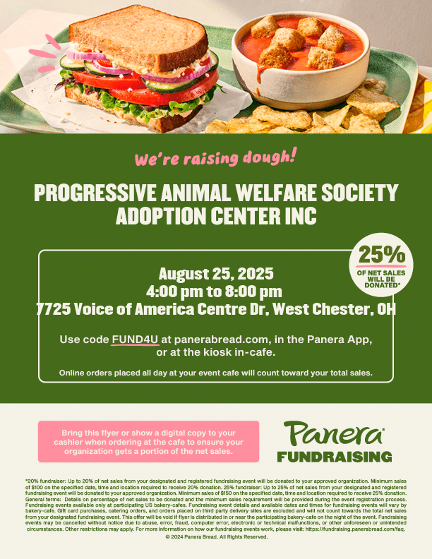 Flyer for Panera PAWS fundraiser