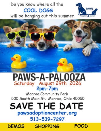 PAWS-A-PALOOZA save the date flyer with details about the event